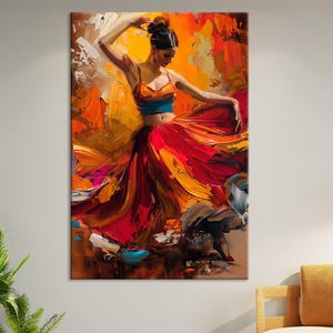 Spanish Flamenco Dancer Canvas Print – Expressive Woman in Red Dress – Rolled or Framed Modern Dance Wall Art, Modern Home Decor