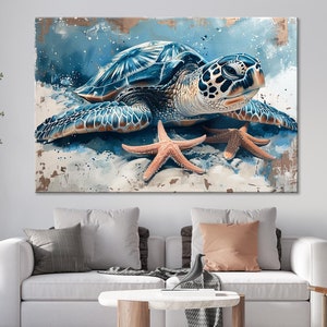Sea Turtle Canvas Print, Ocean Wildlife Art, Coastal Wall Decor, Marine Life Painting, Beach Style Home Art