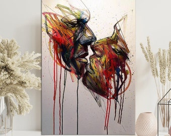 Abstract Couple Canvas Print, Kissing Art, Contemporary Wall Art, Modern Wall Decor