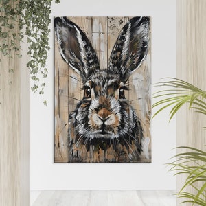 Lapin peinture toile impression fond en bois ferme art lapin impression art mural rustique moderne grande toile art lapins amoureux cadeau