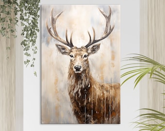 Deer Watercolor Painting Deer Canvas Art Print Animal Wall Art Large Canvas Art Home Office Decor