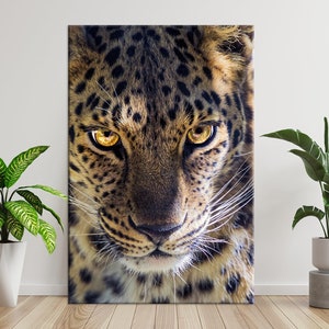 Majestic Leopard Close-Up Canvas Wall Art – Fierce Big Cat Portrait for Wildlife Lovers, Nature-Inspired Home & Office Décor