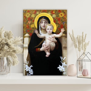 The Virgin of the Lilies (1899) William-Adolphe Bouguereau Canvas Wall Art Reproduction Fine Art Print Home Office Decor