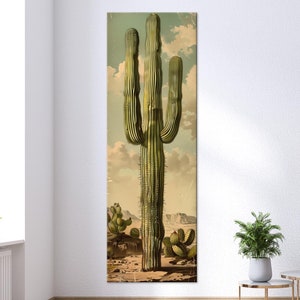 Vintage Saguaro Cactus Botanical Wall Art – Desert Landscape Illustration – Southwestern Rustic Nature Print Rolled or Framed