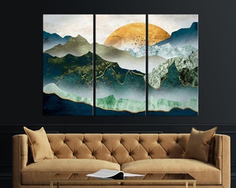 Abstract mountain canvas print Abstract wall art Sunset painting Landscape wall art Home Office decor