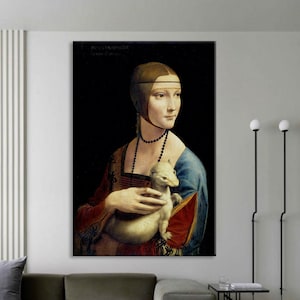 Lady with an Ermine Canvas Print, Renaissance Art Reproduction, Classic Portrait Wall Art, Leonardo da Vinci Artwork, Elegant Home Decor