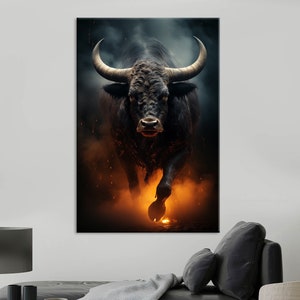 Black Bull Canvas Print Powerful Running Bull Animal Print Bull Wall Art Print Extra Large Wall Art