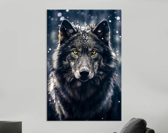 Black Wolf Art Print Wolf painting Animal art Contemporary art Gift for him Large canvas art Home Office decor