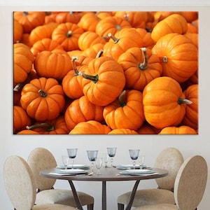 Pumpkins Canvas Art Print, Autumn Wall Art, Orange Pumpkins Fall Decor, Halloween Wall Decor, Farmhouse Kitchen Art