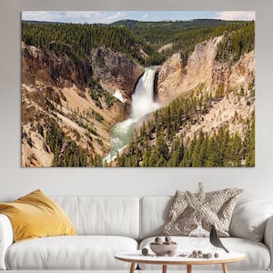 Yellowstone Waterfall Canvas Print, Stunning Landscape Art, Mountain Scenery, Forest Print, Nature Wall Art, Outdoor Adventure Print