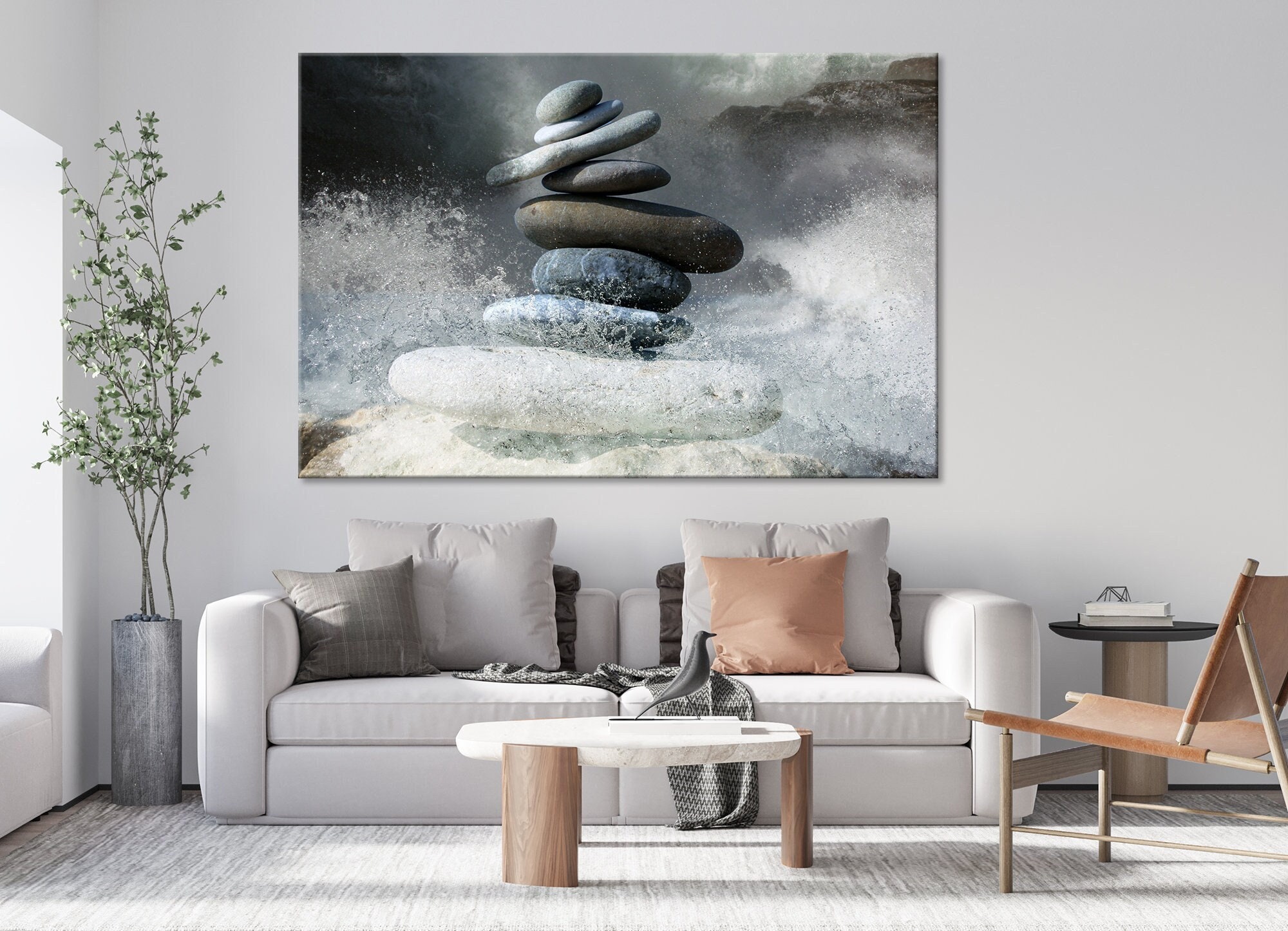 Wave and stones canvas print Zen stones wall art Zen wall decor Storm canvas Bedroom Living room decor