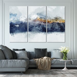 Abstract painting Abstract canvas wall art Mountain wall decor Smoky mountains print Large Canvas Art Set of 3 Panels