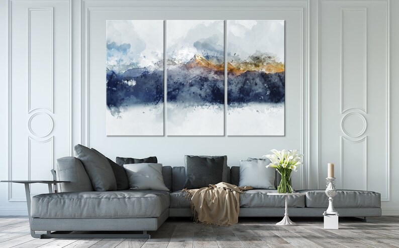 Abstract painting Abstract canvas wall art Mountain wall decor Smoky mountains print Large Canvas Art Set of 3 Panels