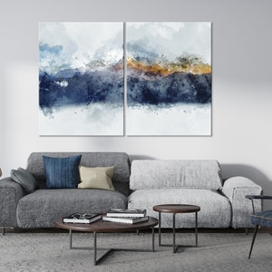 Abstract painting Abstract canvas wall art Mountain wall decor Smoky mountains print Large Canvas Art Set of 2 Panels