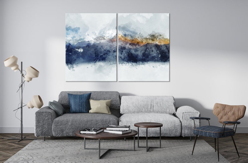 Abstract painting Abstract canvas wall art Mountain wall decor Smoky mountains print Large Canvas Art Set of 2 Panels