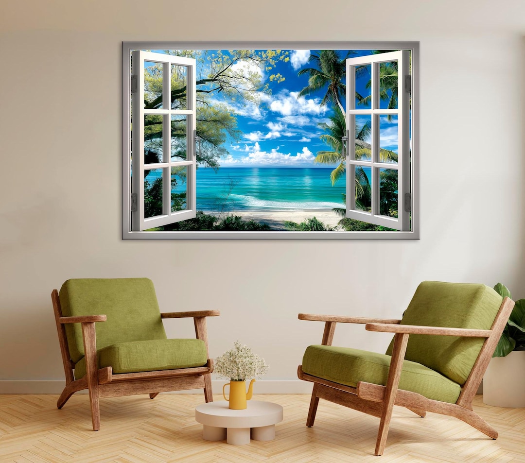 Tropical Beach Window View Wall Art – Ocean Paradise Canvas Print ...