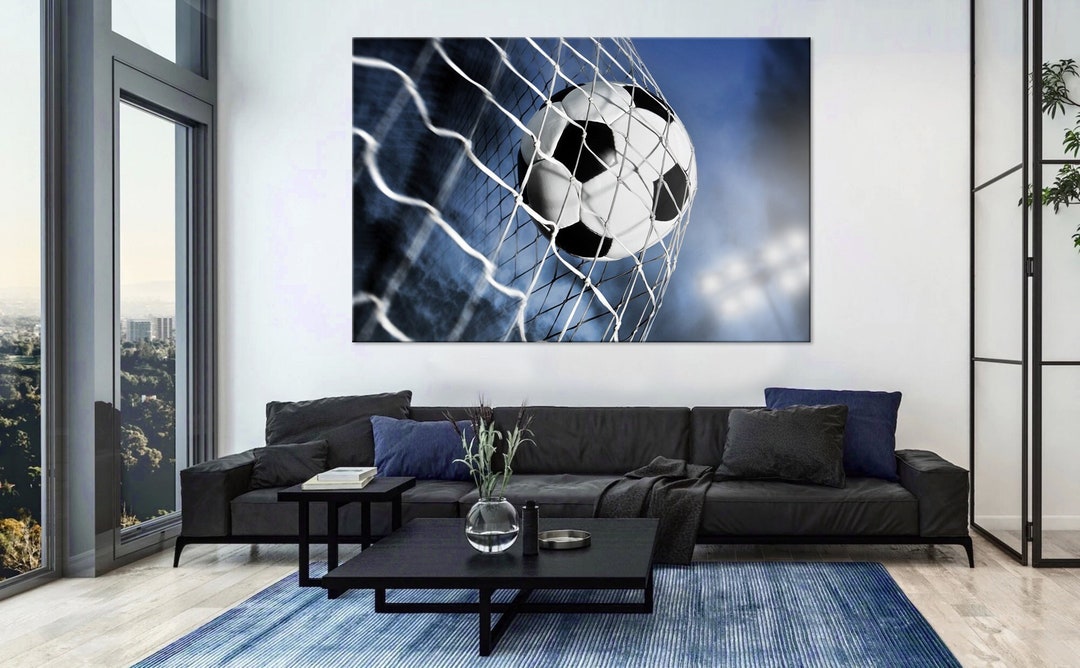 Ball in Goal Canvas Print Football Wall Art Soccer Ball Decor Sports