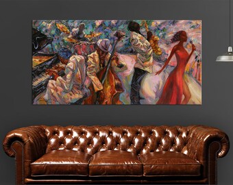 Jazz band canvas print African American Jazz Art Musician gift Music room decor Extra large wall art