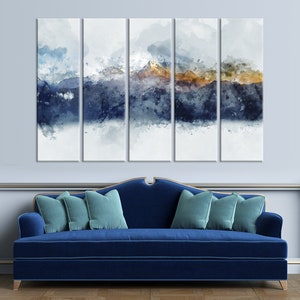 Abstract painting Abstract canvas wall art Mountain wall decor Smoky mountains print Large Canvas Art Set of 5 Panels