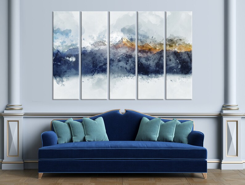 Abstract painting Abstract canvas wall art Mountain wall decor Smoky mountains print Large Canvas Art Set of 5 Panels