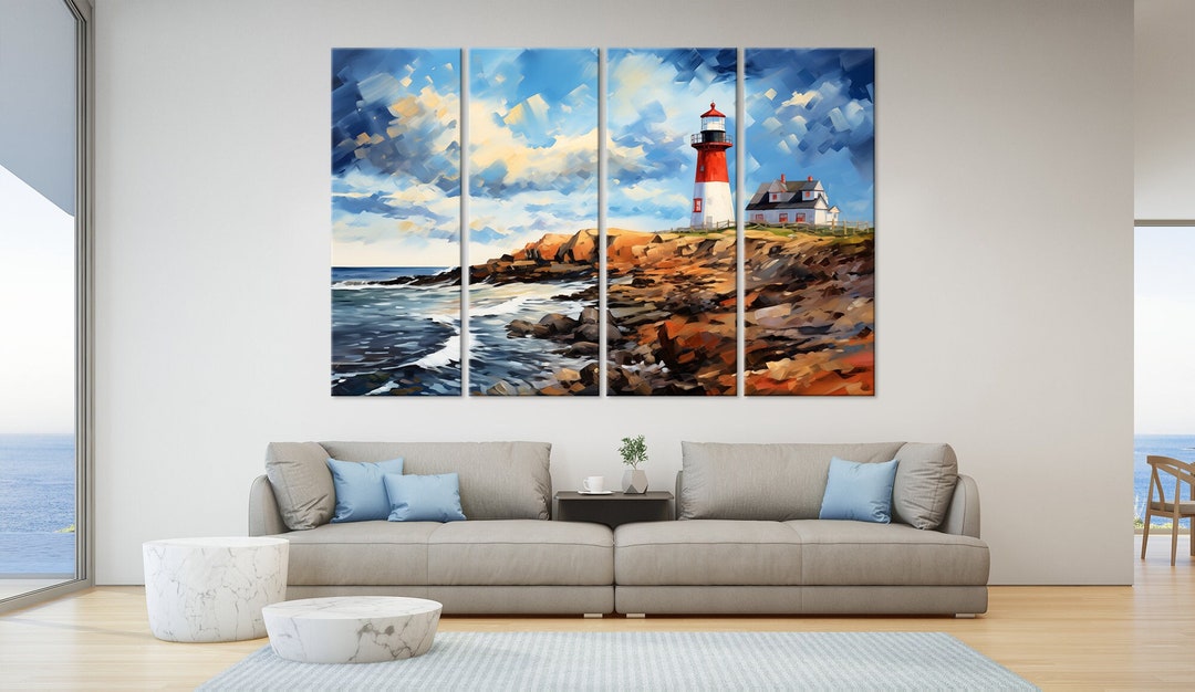 Lighthouse on the Sea Canvas Wall Art Lighthouse Art Print Abstract Sea ...