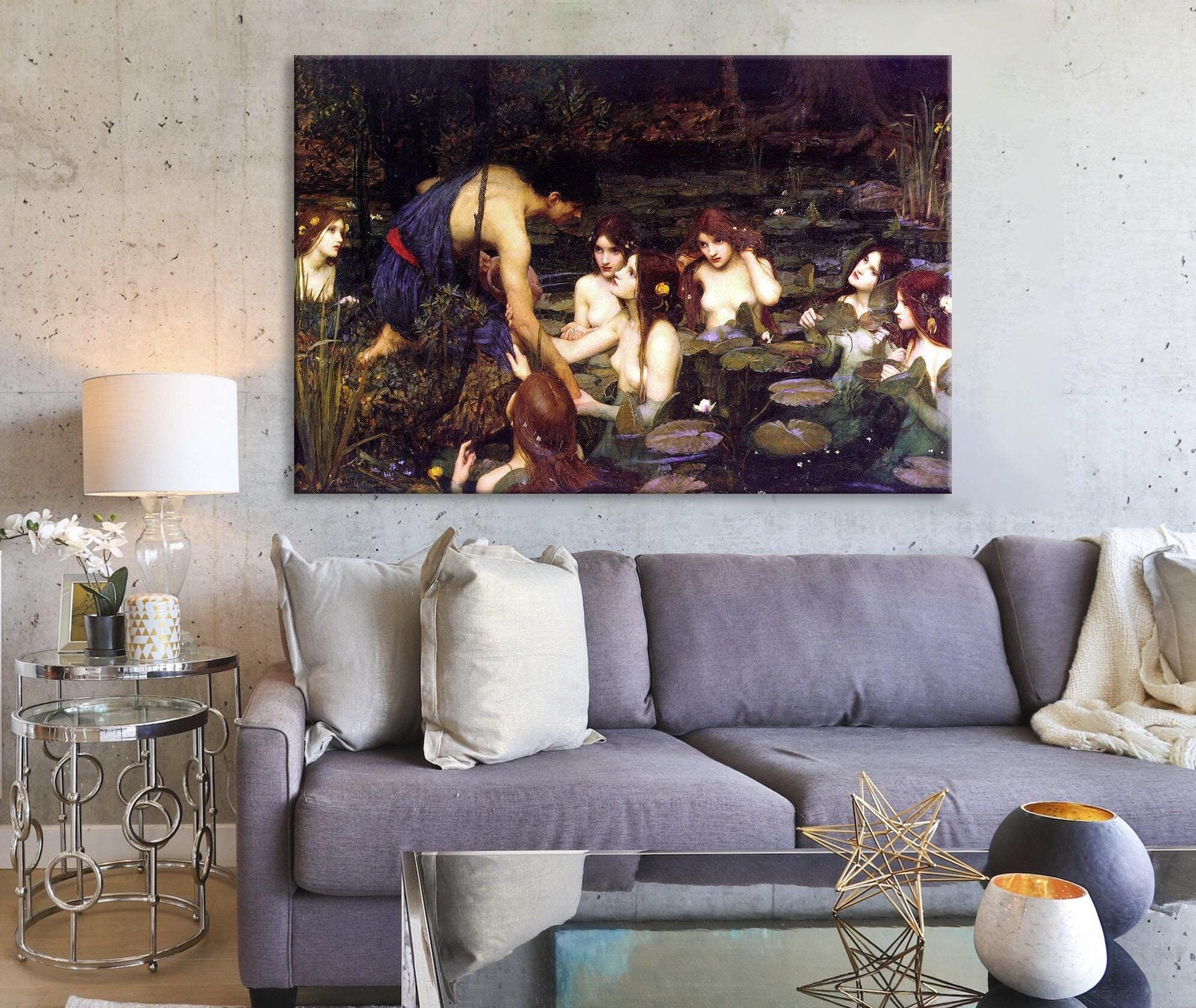 Hylas and the Nymphs by John William Waterhouse – Pre-Raphaelite Canvas Print – Mythical Art Reproduction – Classical Wall Decor