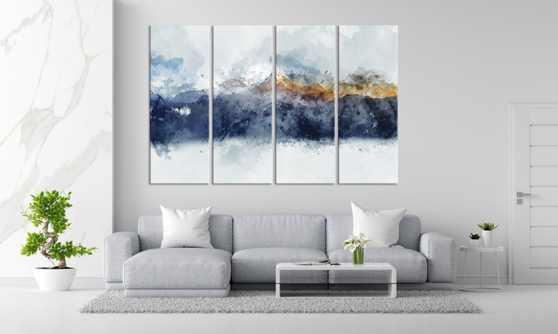 Abstract painting Abstract canvas wall art Mountain wall decor Smoky mountains print Large Canvas Art Set of 4 Panels