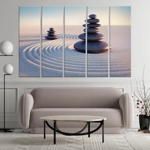 Zen Stone Balance Art – Minimalist Japanese Garden Canvas Print, Rolled or Framed, Tranquil Wall Decor | Ready to Hang