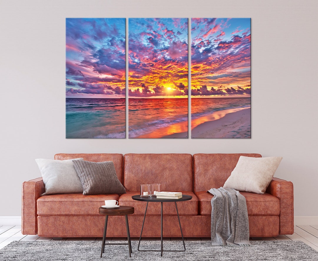 Tropical Beach Sunset Canvas – Vibrant Ocean Wall Art Print, Colorful ...