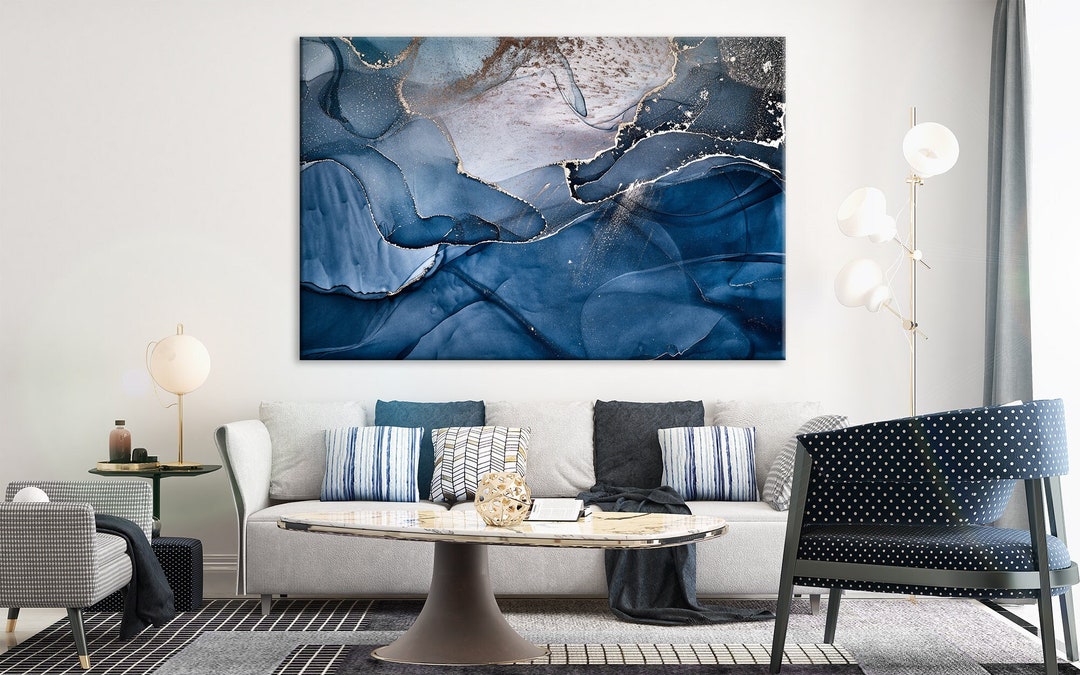 Abstract Canvas Art Gold Blue Wall Art Modern Wall Decor Luxury ...