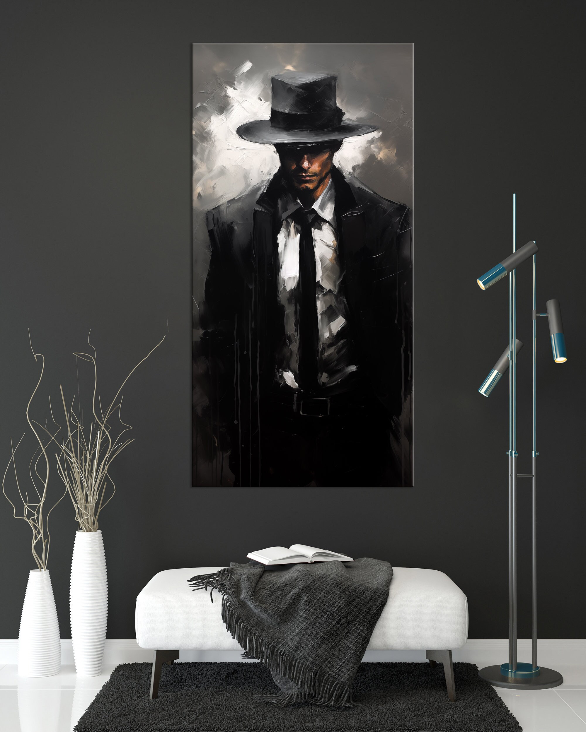 Man in Black canvas art print Abstract painting Man wall art Home Office Decor Dark Moody Painting