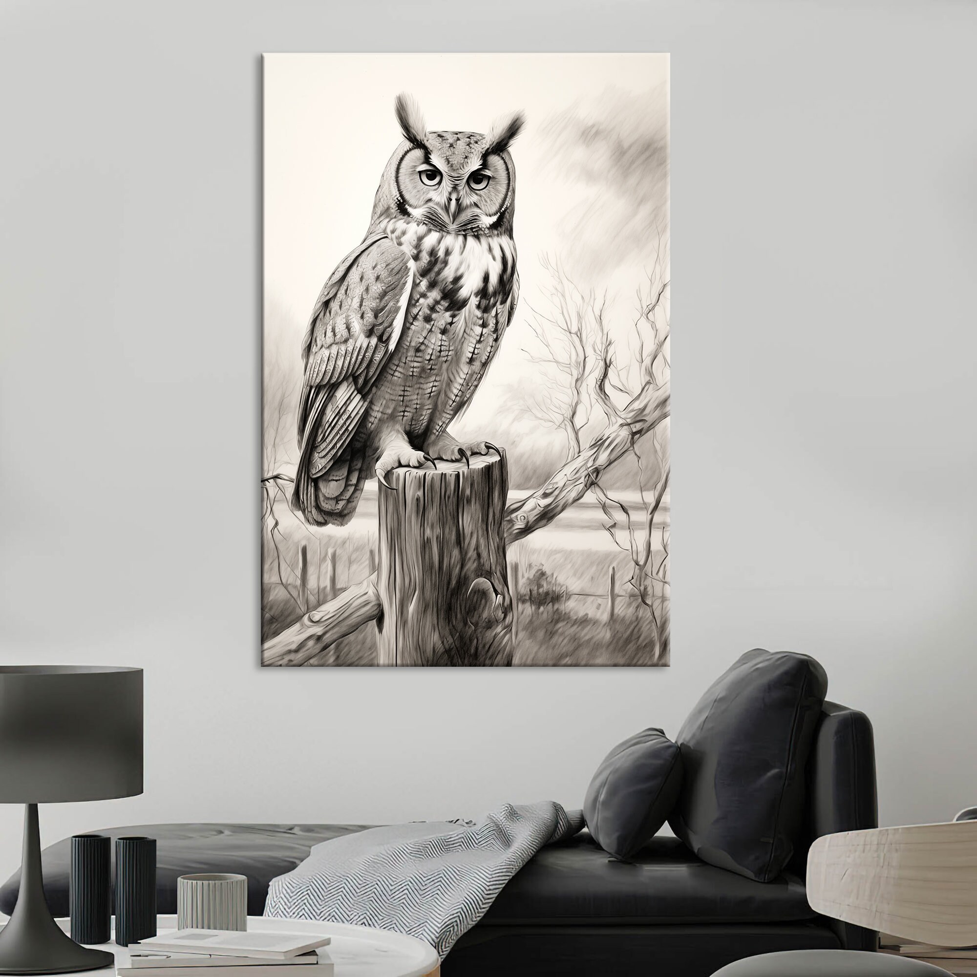 Owl Canvas Wall Art Bird Art Print Black and White Wall Decor Owl Lover ...