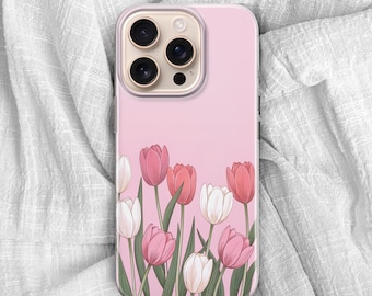 Aesthetic Tulips Phone Case Spring Flower Cover for iPhone 16 Pro Max, 15 Plus, 14, 13, 12, 11, XS & Samsung S25, S24, A56, A55, Pixel 9, 8
