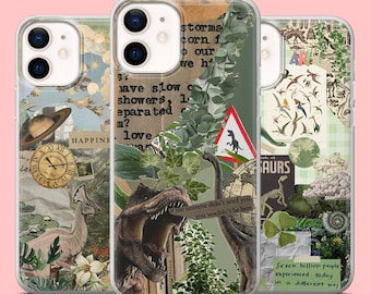 Funda para teléfono con diseño de dinosaurio y collage de fósiles para iPhone 17 Pro Max, 16e, 15, 14, 13 y Samsung S26 Ultra, S25 FE, A57, A56, Pixel 10, 9A