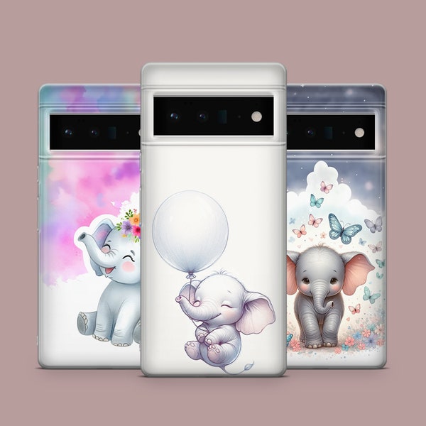 Baby Elefant Handyhülle niedliches Tier für Google Pixel 8, 8Pro, 7A, 7Pro, 6A, iPhone 15, 14, 13,Samsung Galaxy S23, S22, A54, A14