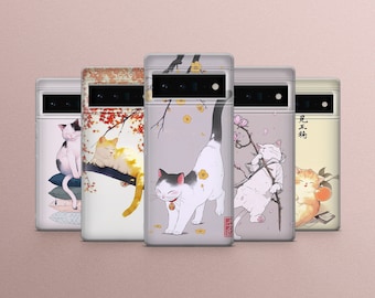 Aesthetic Cat Phone Case Cute Japanese Cover for iPhone 17 Pro Max, 16e, 15, 14, 13 & Samsung S26 Ultra, S25 FE, A57, A56, Pixel 10, 9A
