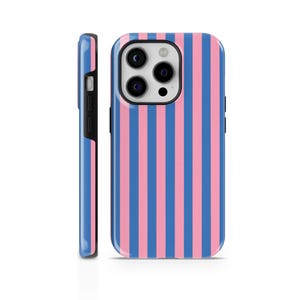 Striped Blue and Pink Phone Case TOUGH Cover for iPhone 16 Pro Max, 15 Plus, 14, 13, 12, 11, XS & Samsung S24, S23, A55, A54, Pixel 9 Pro,8
