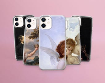 Funda de teléfono con diseño de arte angelical con corona icónica para iPhone 16 Pro, 14, 13, 12, 11, Samsung S24FE, S23, S22, A55, A54, A16, A35 Pixel 9 Pro XL, 8a, 7a, 6