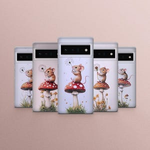 Custodia per telefono a forma di fungo con topo, carina, autunnale, per Google Pixel 9 Pro XL, 8Pro, 7Pro, 7A, 6A, Samsung S24, S23, A15, A55, A35, iPhone 16 Pro, 15, 14Pro, 13