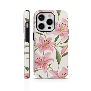 Pink Lily Phone Case Watercolor TOUGH Cover for iPhone 16 Pro Max, 15 Plus, 14, 13, 12, 11, XS & Samsung S24, S23, A55, A54, Pixel 9 Pro,8