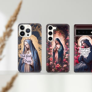 Coque de portable Mère de Dieu Priant la Vierge Marie pour Samsung A15, A54, Galaxy S24, S23, iPhone 15 14 13 12 11, X, Pixel 9 Pro XL, 8Pro, 7A 6