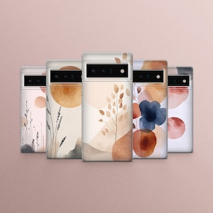 Coque de portable abstraite florale beige pour Google Pixel 9 Pro XL, 8Pro, 7Pro, 7A, 6A, Samsung S24, S23, A15, A55, A35, iPhone 16 Pro, 15, 14 Pro, 13