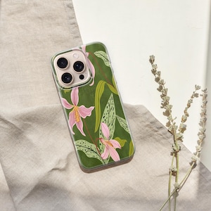 Coque de portable rose orchidée, jolie coque aquarelle pour iPhone 16 Pro Max, 15 Plus, 14, 13, 12, 11, XS et Samsung S25, S24, A56, A55, Pixel 9, 8