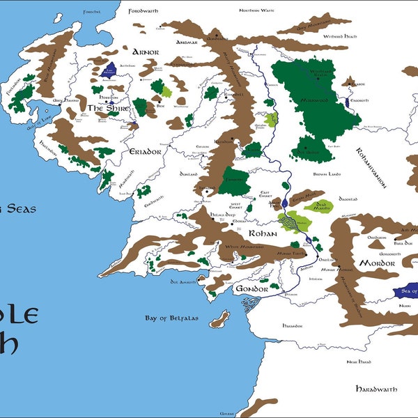 Map of Middle Earth - Color and Outline - |SVG|PNG|JPG|