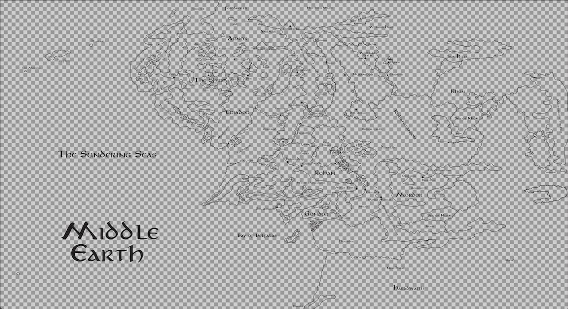 Map of Middle Earth Color and Outline SVGPNGJPG - Etsy