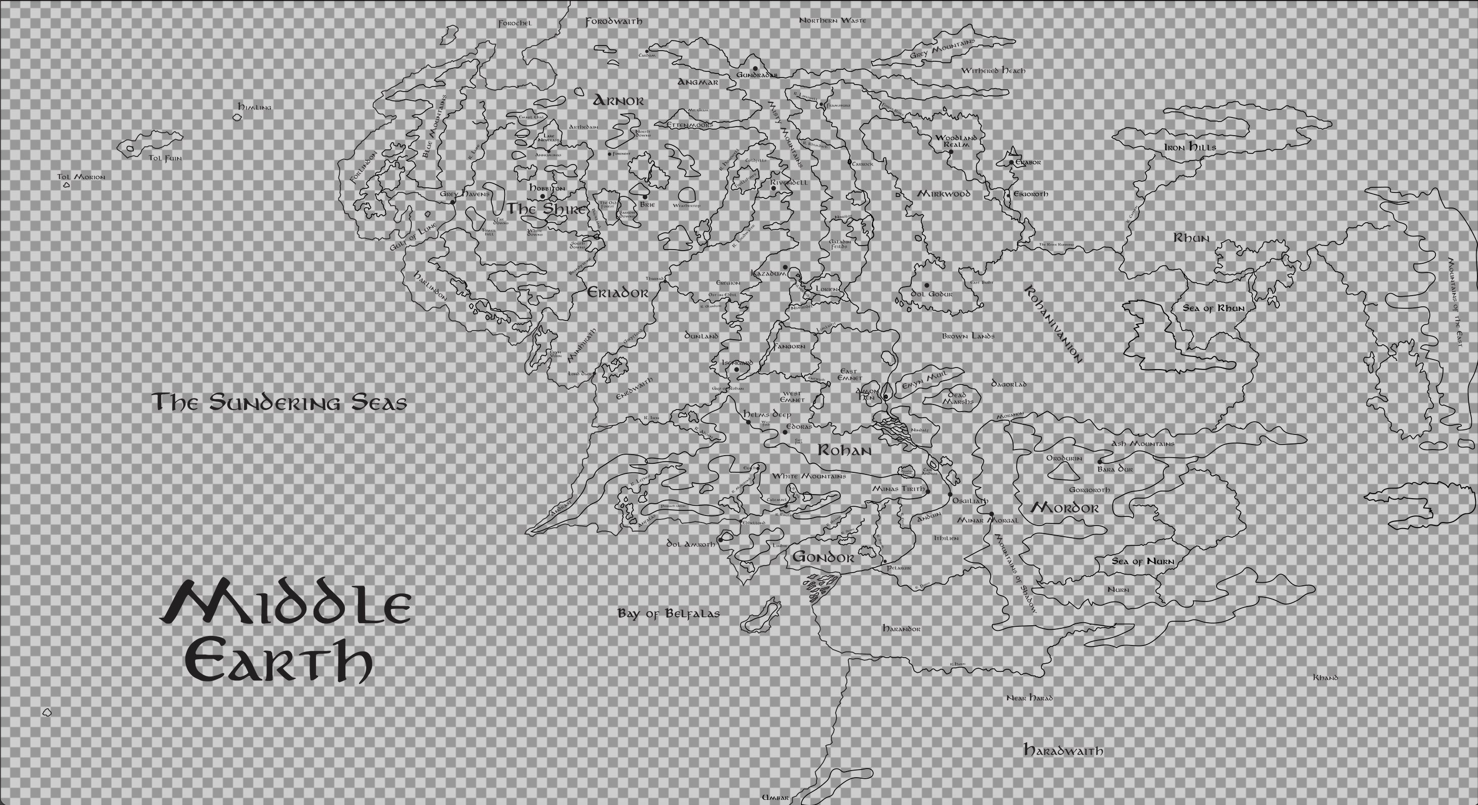 Map of Middle Earth Color and Outline SVGPNGJPG Etsy