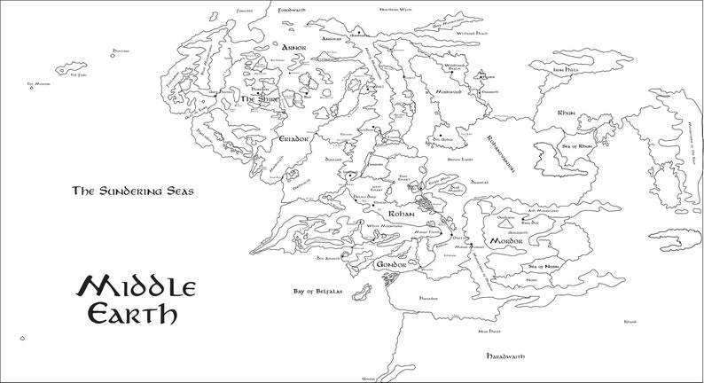 Map of Middle Earth Color and Outline SVGPNGJPG - Etsy