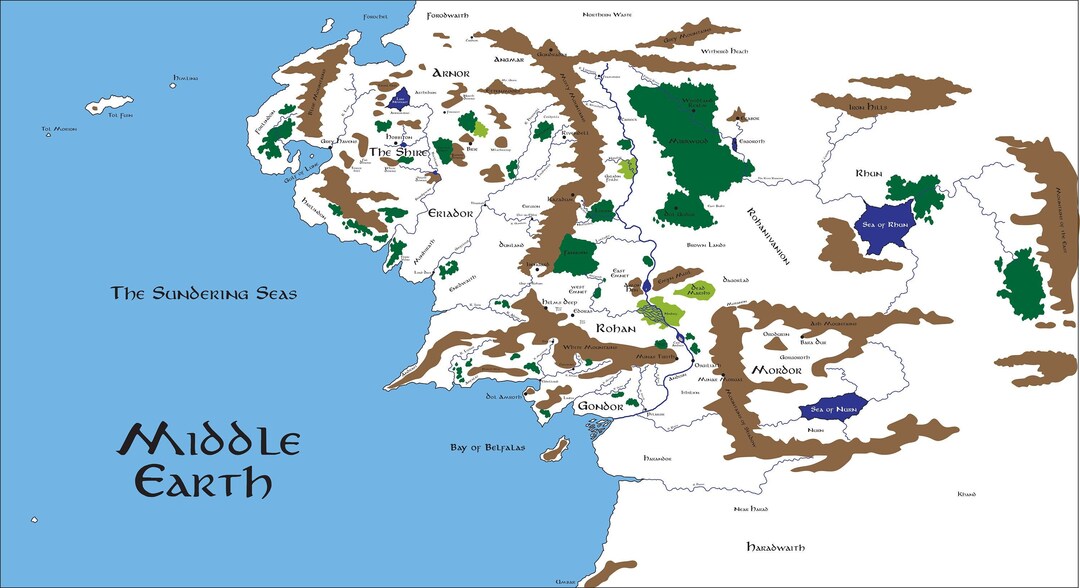 Map of Middle Earth Color and Outline SVGPNGJPG - Etsy