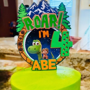 3D Good Dinosaur Cake Topper, Dinosaur Cake Topper, Dinosaur Party, Personalized Dinosaur Cake Topper, Roar I&#39;m 4, 4th Birthday Party