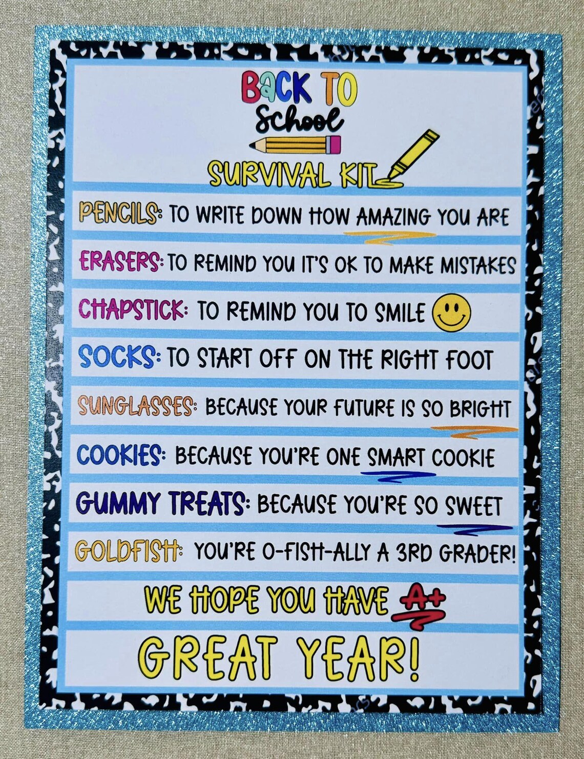 Back to School Survival Kit Card, Back to School Survival Kit Gift Tag ...